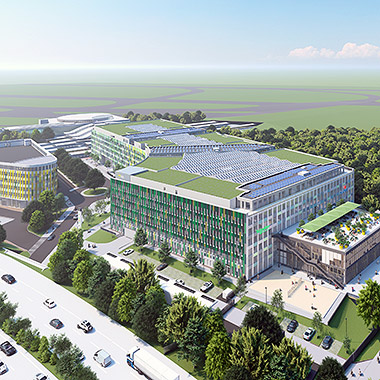 Neubau EUREF-Campus in Düsseldorf . Wärmeschutz, Schallschutz, Gebäudesimulation