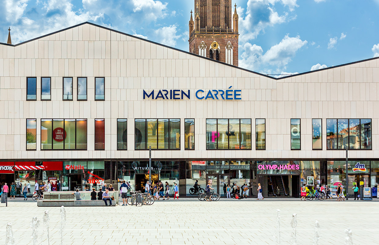 Ansicht Fassade . Neubau Einzelhandelszentrum Marien Carrée in Neubrandenburg